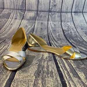 NWOB J Crew Silver Mirror Leather Cyprus Flat, 9